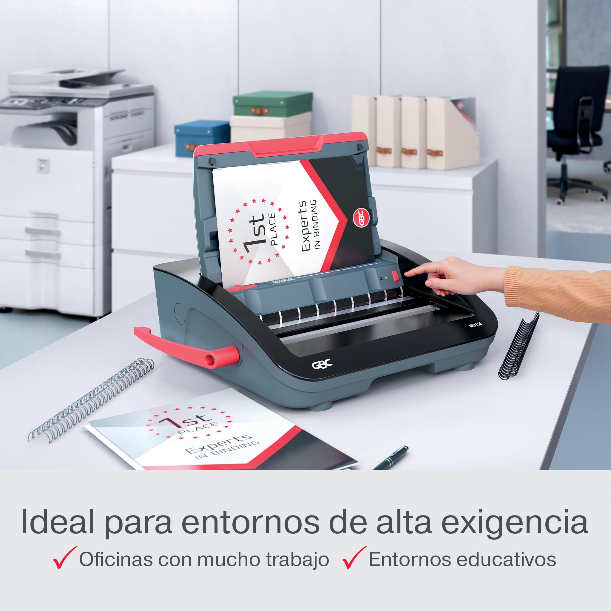 GBC 4410066 - Encuadernadora Eléctrica WireBind WB15E, Encuaderna 125 Hojas A5/A4, Perforadora Eléctrica con LED Antiatasco, Perfora 15 Hojas, Negro/Plata