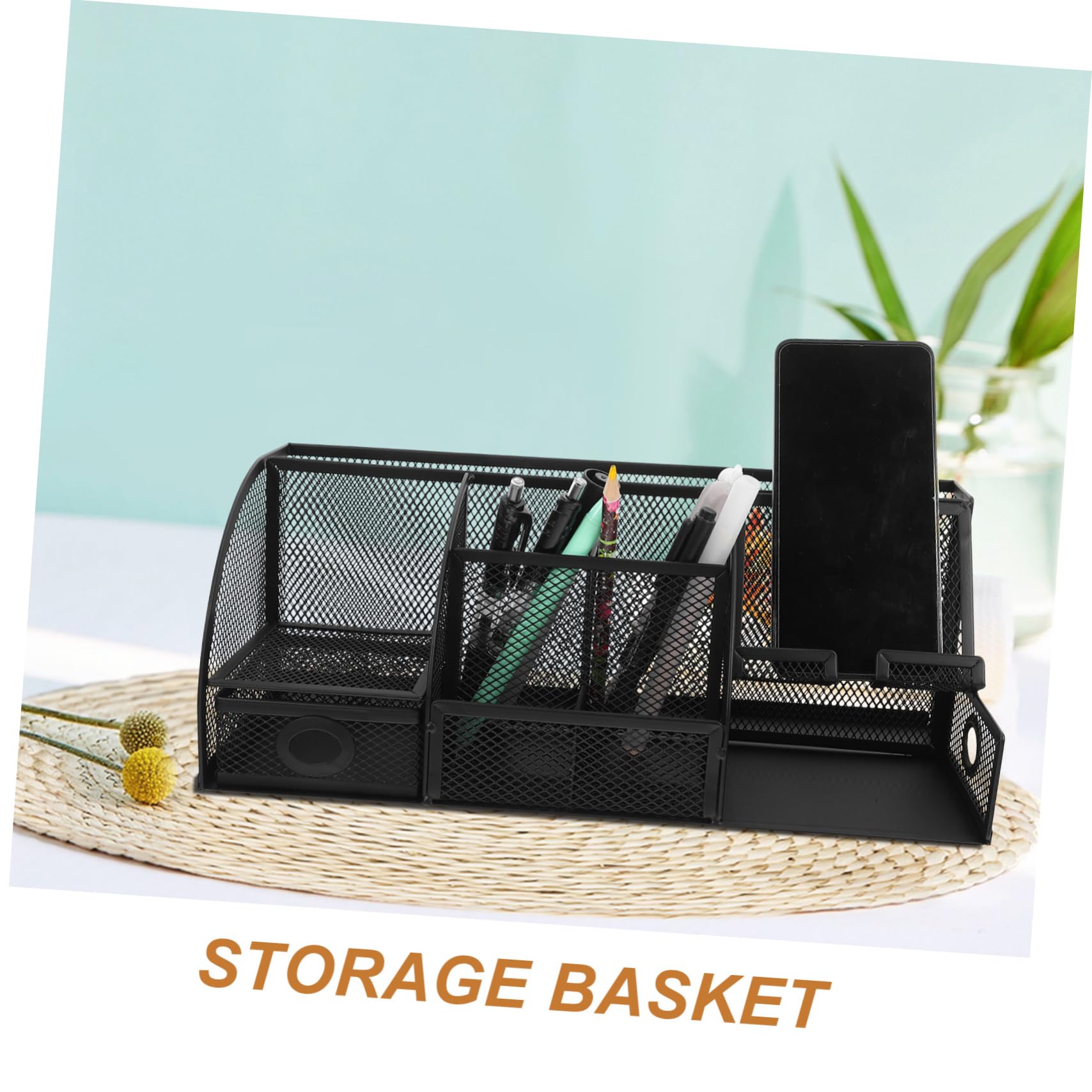 HOMSFOU Schreibtisch Steigerung der Produktivität in Schwarz Moderner Organizer aus Eisen und Langlebiger Stiftehalter zur Büroaufbewahrung dem Bürotisch
