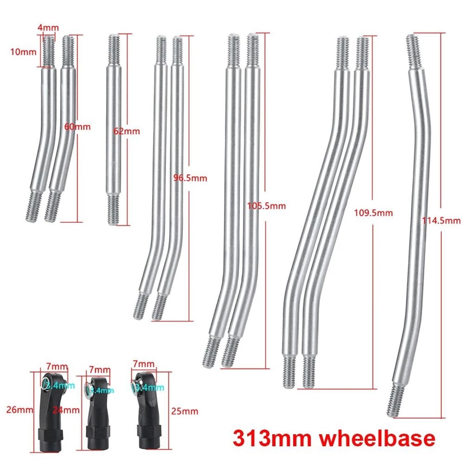 Varilla de Tracción para TRX-4 1/10 Coche Trepador Control Remoto 324mm O 313mm Enlaces De Metal + Enlace Inferior Juego Chasis con Extremo Varilla(324mm)