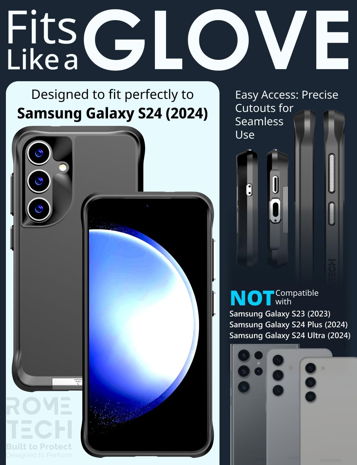 Rome Tech for Samsung Galaxy S24 (2024) Case with Kickstand & Magnet Compatible with Magsafe, Shockproof Slim Galaxy S24 Magnetic Case - Black