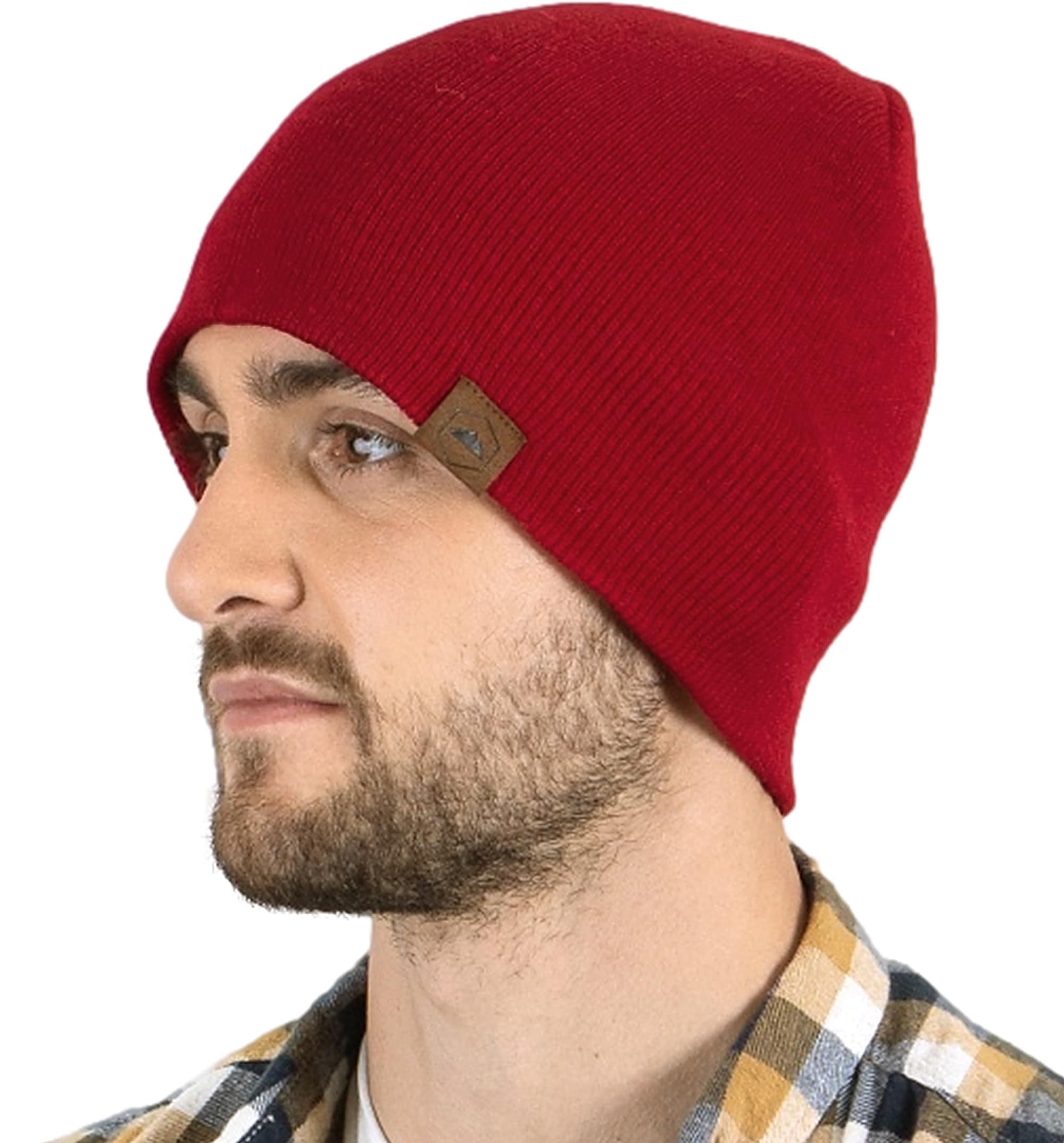 Tough Headwear Unisex Maroon Knit Beanie Winter Hats For Men And Women - Toboggan Cap For Cold Weather - Stylish Ski, Skate & Snow Caps
