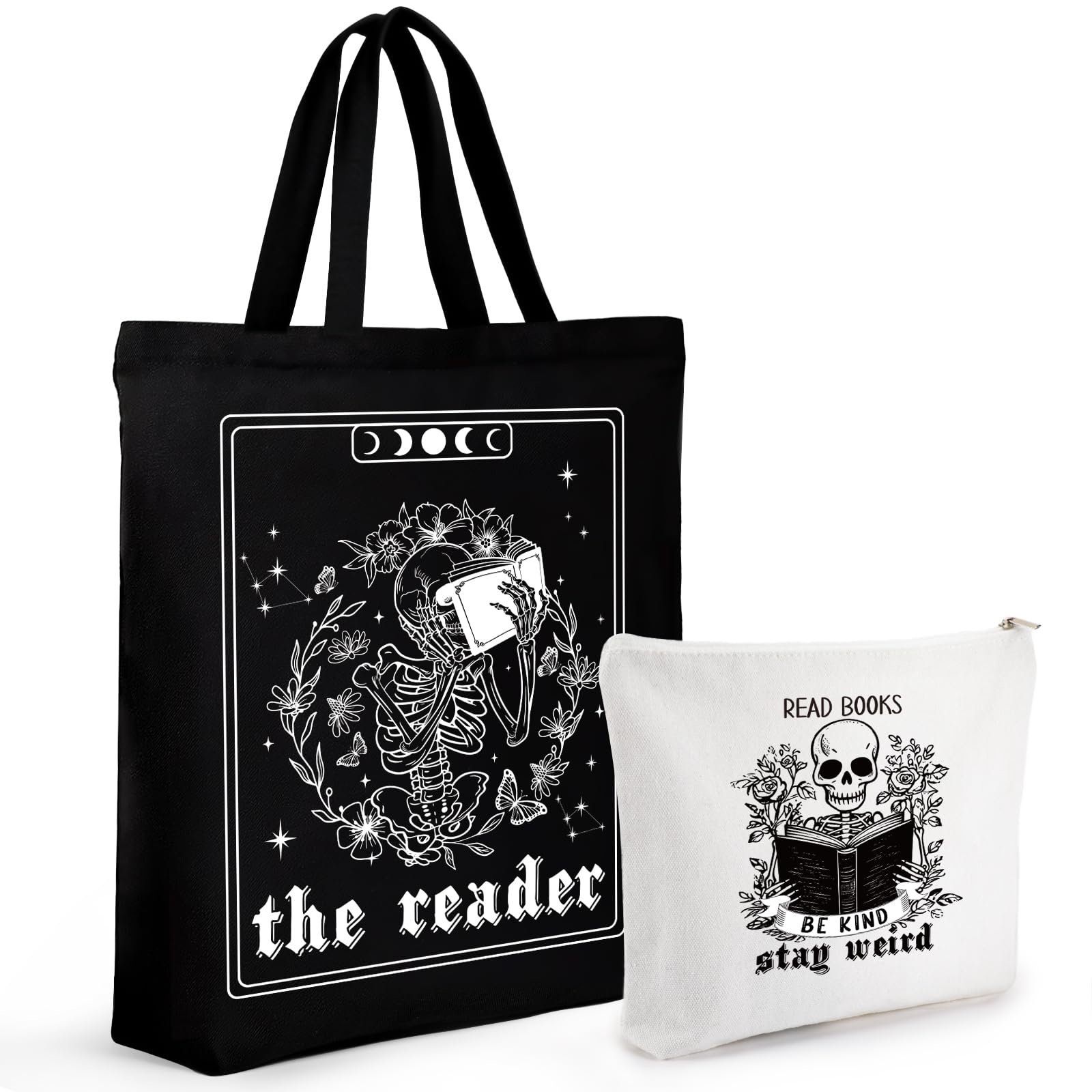 VeloKomo Gothic Canvas Bag Set - Smut Book Lover Gift 2Pcs Be Kind Reusable Funny Read Cloth Bags with Makeup Bag Aesthetic Romance Smutty Gifts for Lovers Birthday Shopping Reading Grocery Travel