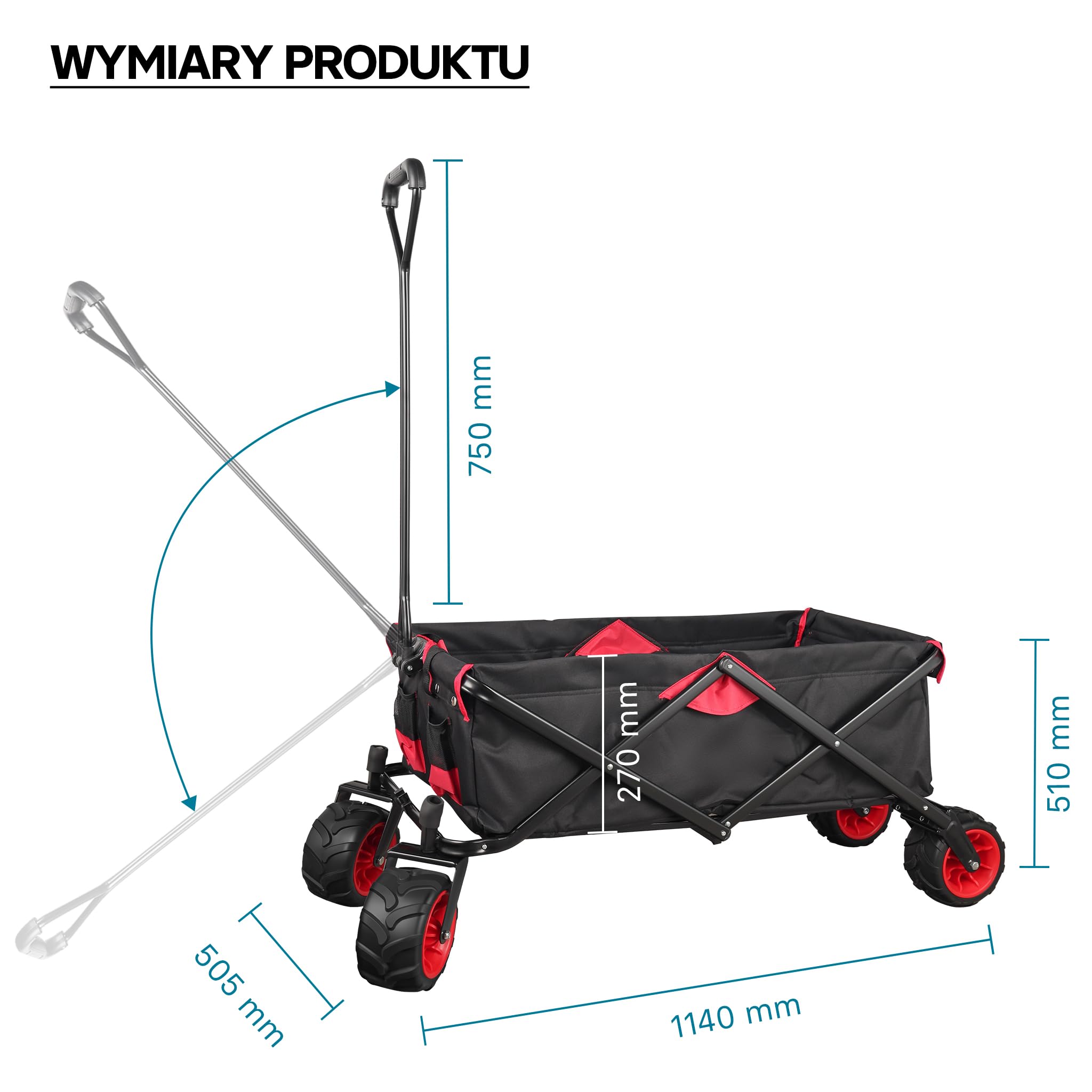 Wiltec Składany wózek transportowy czarny do 80 kg obciążenia, kompaktowa przyczepka kempingowa, solidny wózek terenowy, turystyczny, ogrodowy