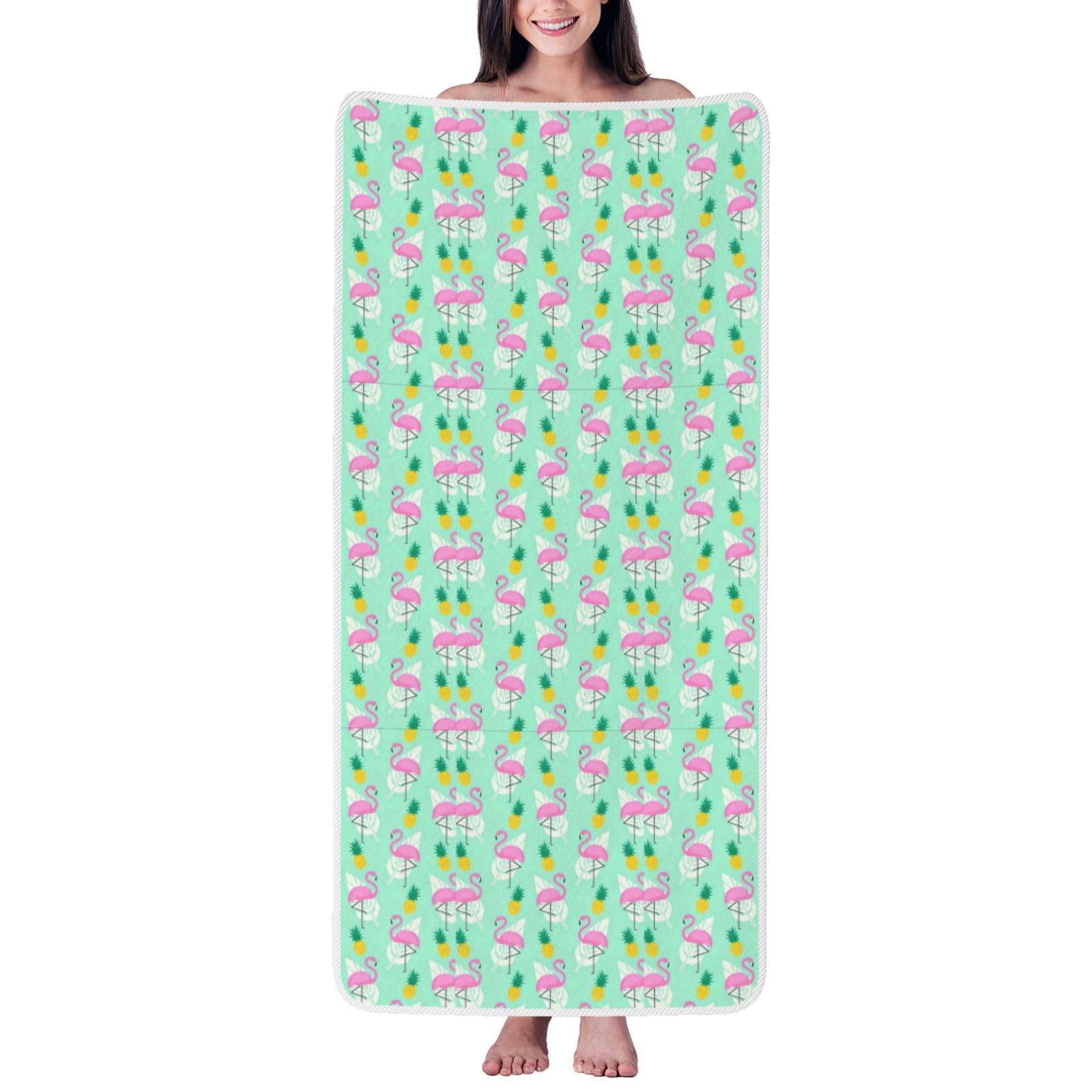 JBJGKHLP Pink Flamingo Pineapples Print Women Men Couples Coral Velvet Bath Towel Ultra-Soft For Home Bathroom Travel