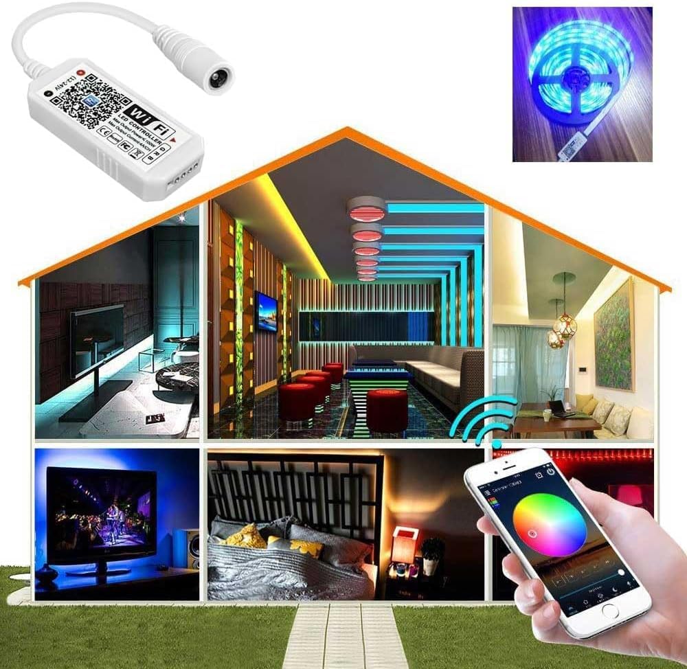 Paquete de 3 controladores LED inteligentes WiFi, tira de luces LED RGB, control inalámbrico, compatible con Alexa y Google Home e IFTTT, control gratuito de aplicación Magic Home para decoración del
