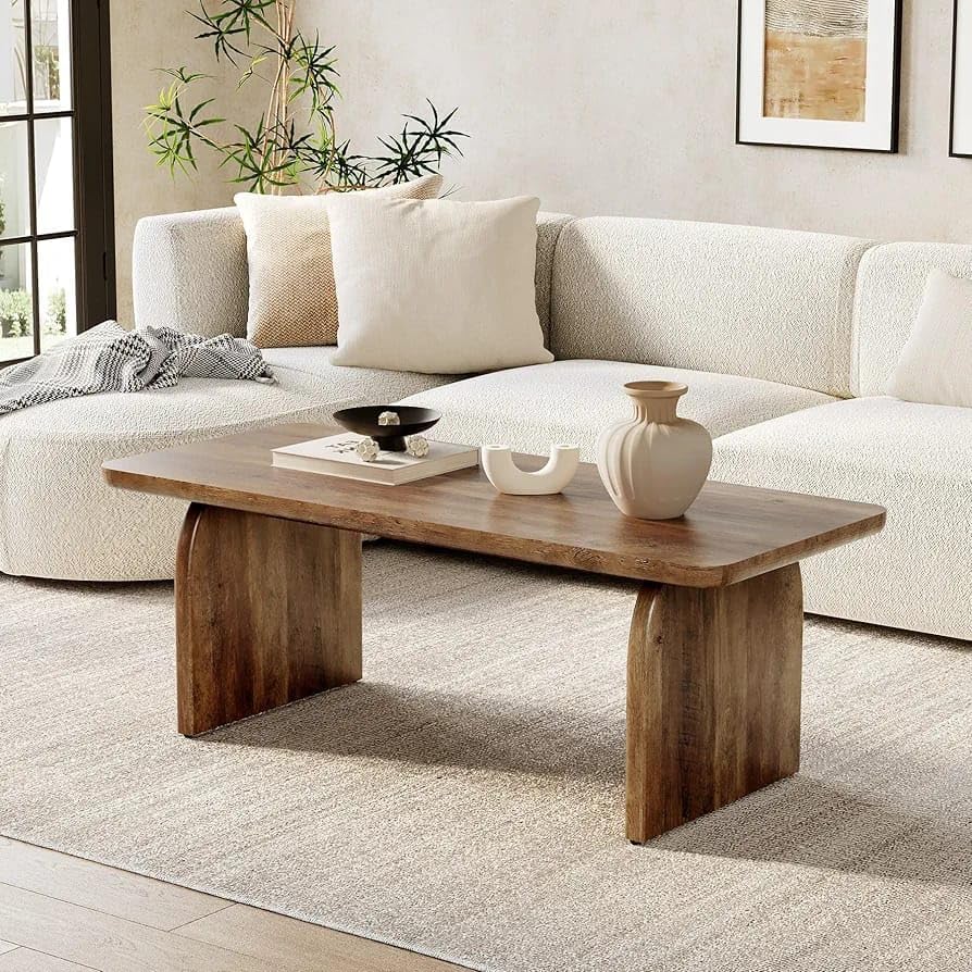Sheesham Wood Coffee Table | Modern Center Table for Living Room, Lounge & Office | Solid Wooden Cocktail Table with Curved Panel Base Design | Teak Natural-image-25
