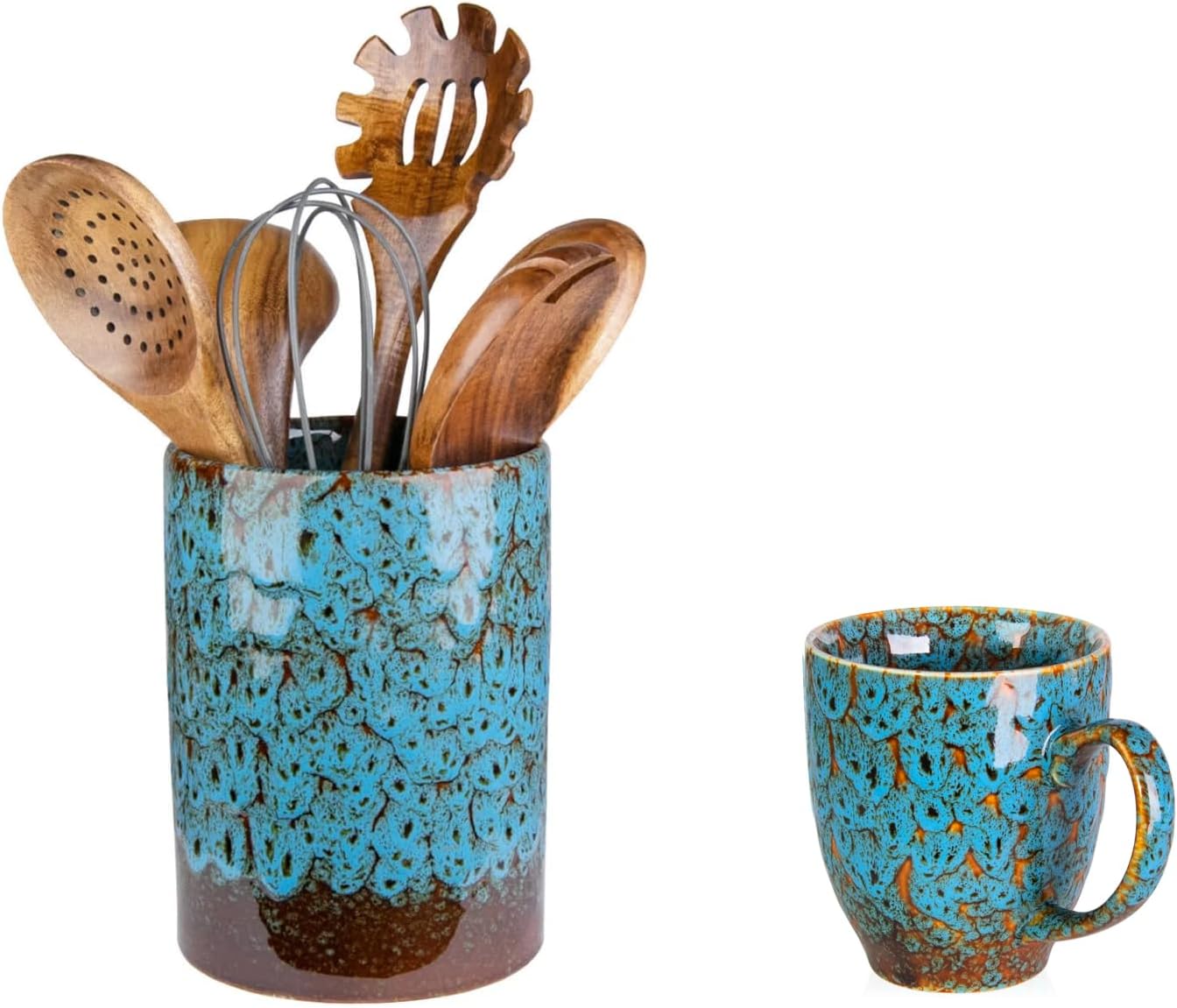Ceramic Kitchen Utensil Holder for Countertop, Cooking Utensil Crocks for Kitchen Counter, Durable 16 oz Ceramic Coffee Mug, Coffee Cup with Ergonomic Handle, Ideal Tea Mug for Home, Office, Gift