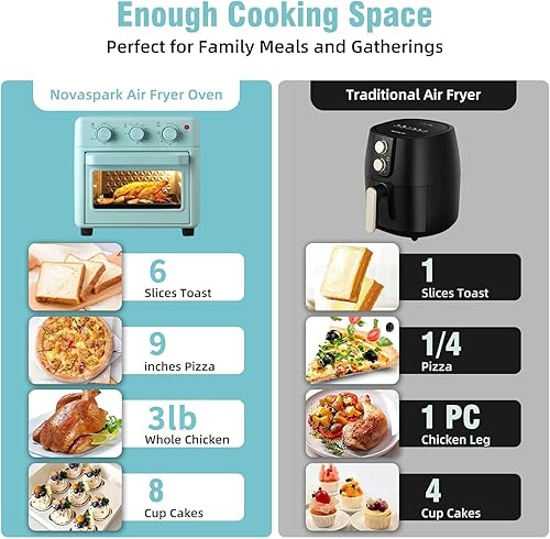 Miniatura 4 de Novaspark Combo de horno tostador y freidora de aire, encimera de horno de convección retro, horno tostador pequeño de 16 cuartos de galón, pizza de