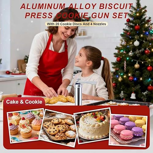 Miniatura 2 de Pistola de prensa de galletas mejorada, kit de prensa de galletas Spritz de acero inoxidable con 20 discos, 4 puntas, máquina de hornear de grado