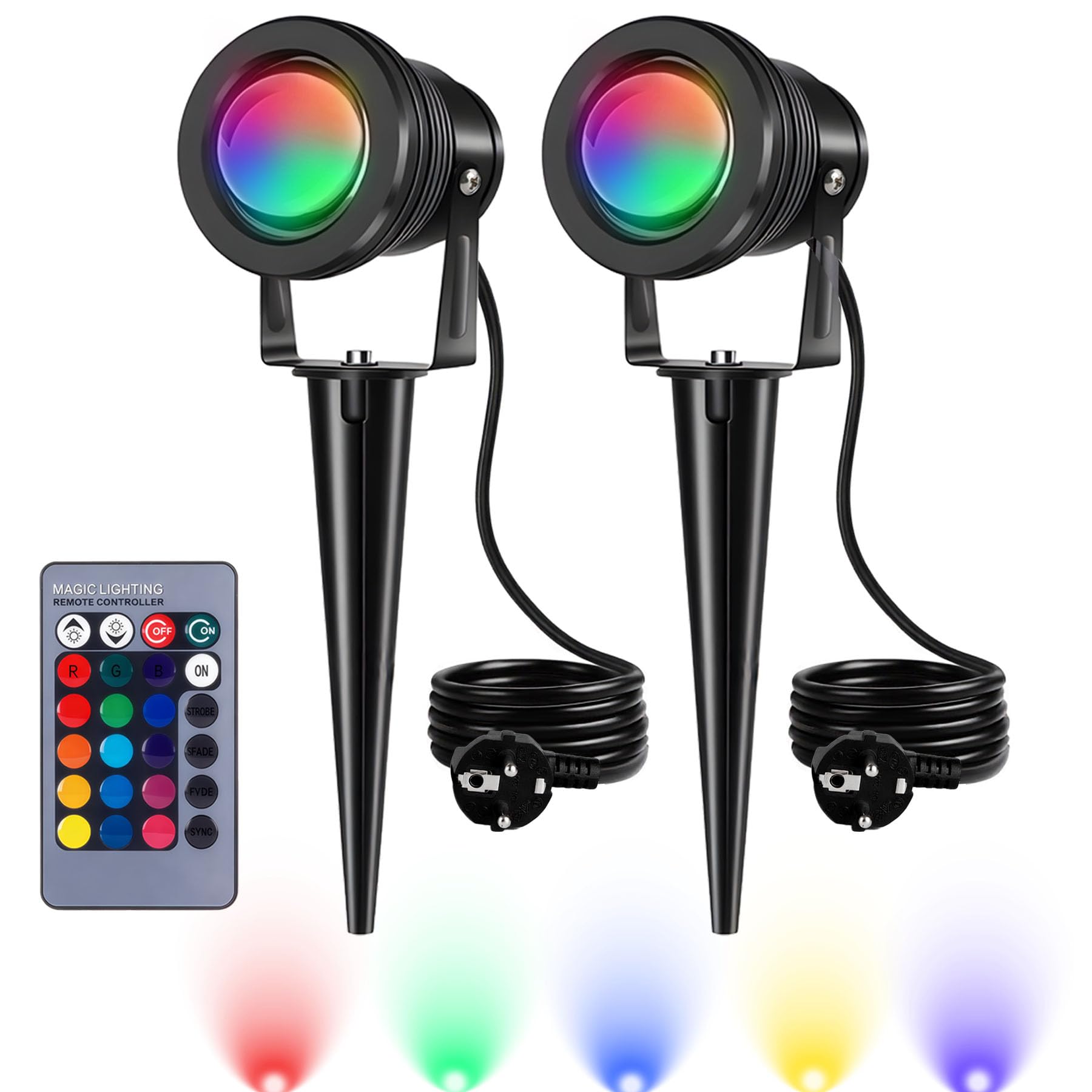 LED Strahler Gartenbeleuchtung 10W RGB IP65 Wasserdicht mit Erdspieß 2er Pack