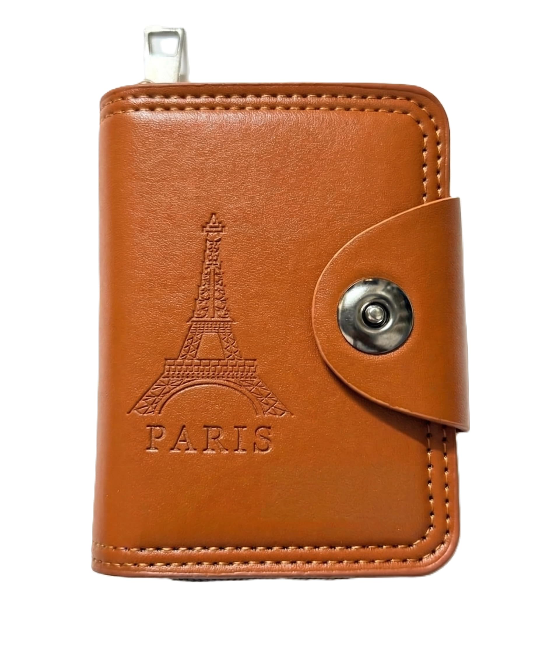 Stylish Men’s Card Holder Wallet with Zip Pocket & Snap Button | Slim Leather Wallet | 10+ Card Slots (TAN)-image-13