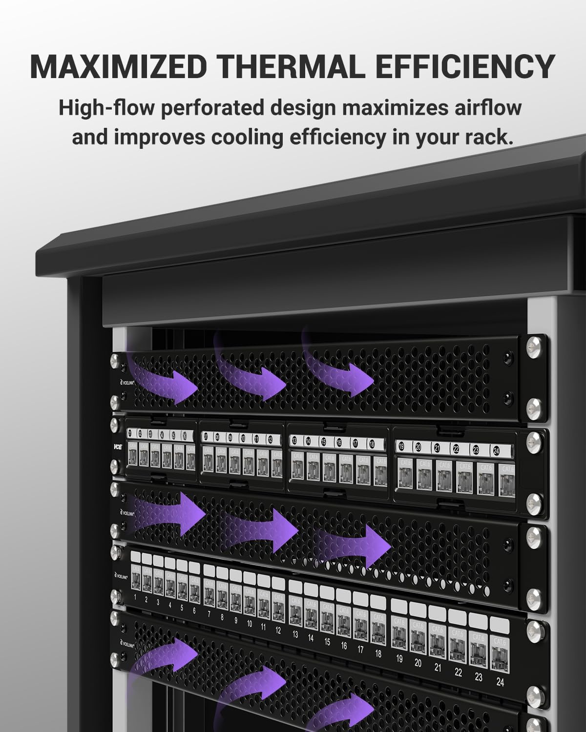 VCELINK 1U Ventilated Blank Panel for 19" Server Rack, Detachable Design Network Cabinet Spacer, S45C Carbon Steel Rack Filler Plate with Screws, Black 2-Pack