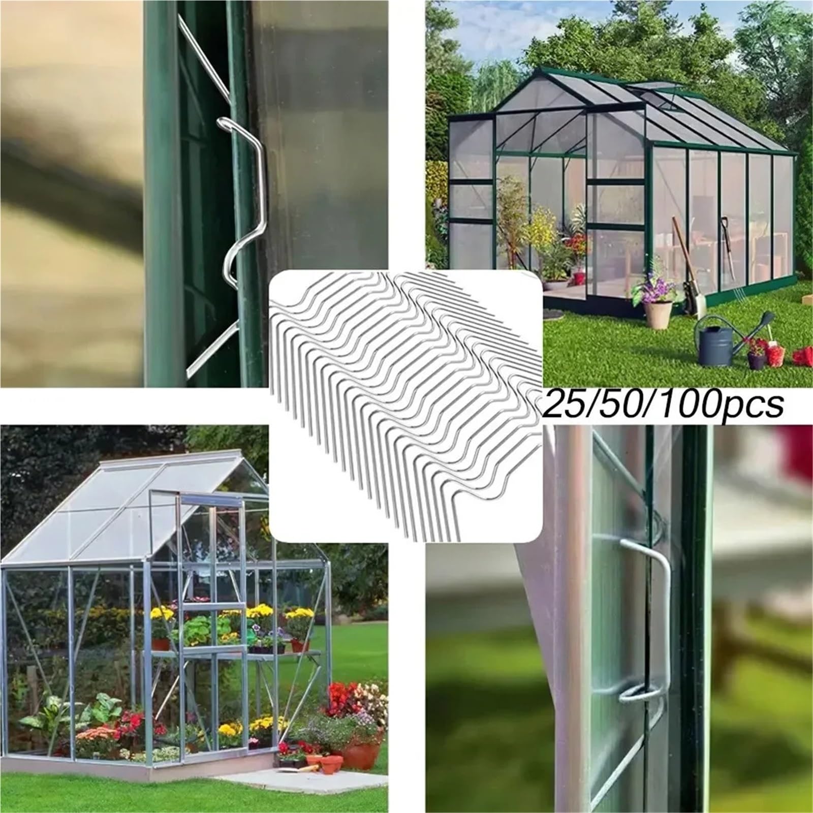 Gewächshaus-Glas-Clips, 500 Stück, Edelstahl, W-Typ, Gewächshaus-Clips aus 304 Edelstahl für routinemäßige Wartung und Reparatur