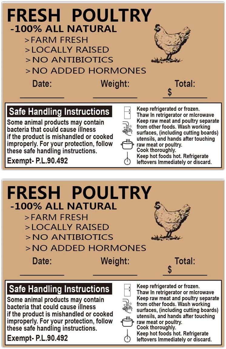 Remarkable Poultry Freezer Labels,2.5inchx4inch with Safe Handling Instructions Exemption-P.L. 90-492 (100Pcs ) image 4