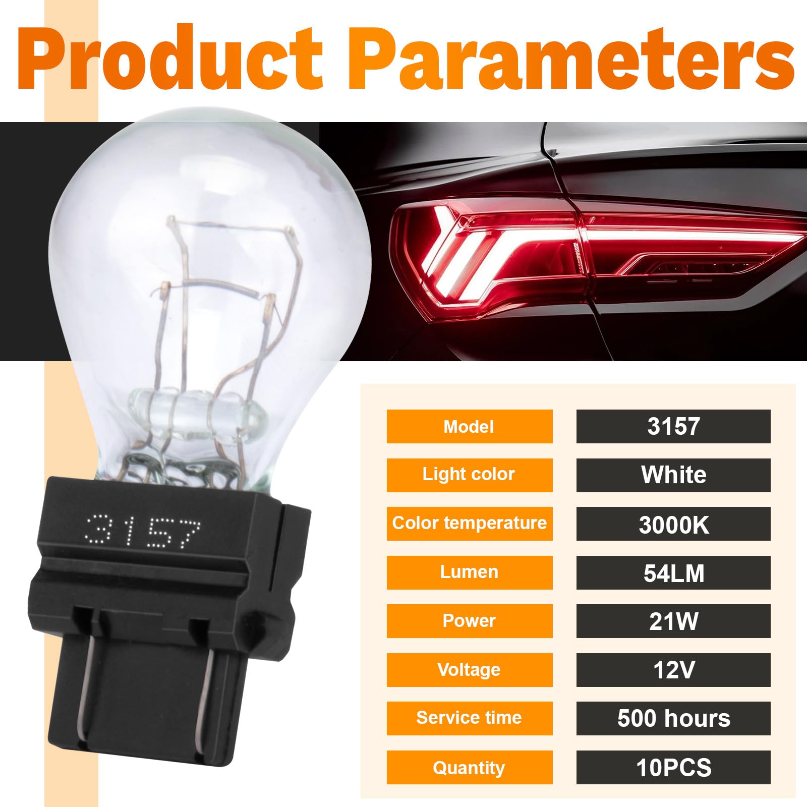 10 PCS 3157 Tail Light Bulb Miniature 4157 Brake Light Bulb Waterproof 3157 4157 Turn Signal Bulb Automotive — view 2