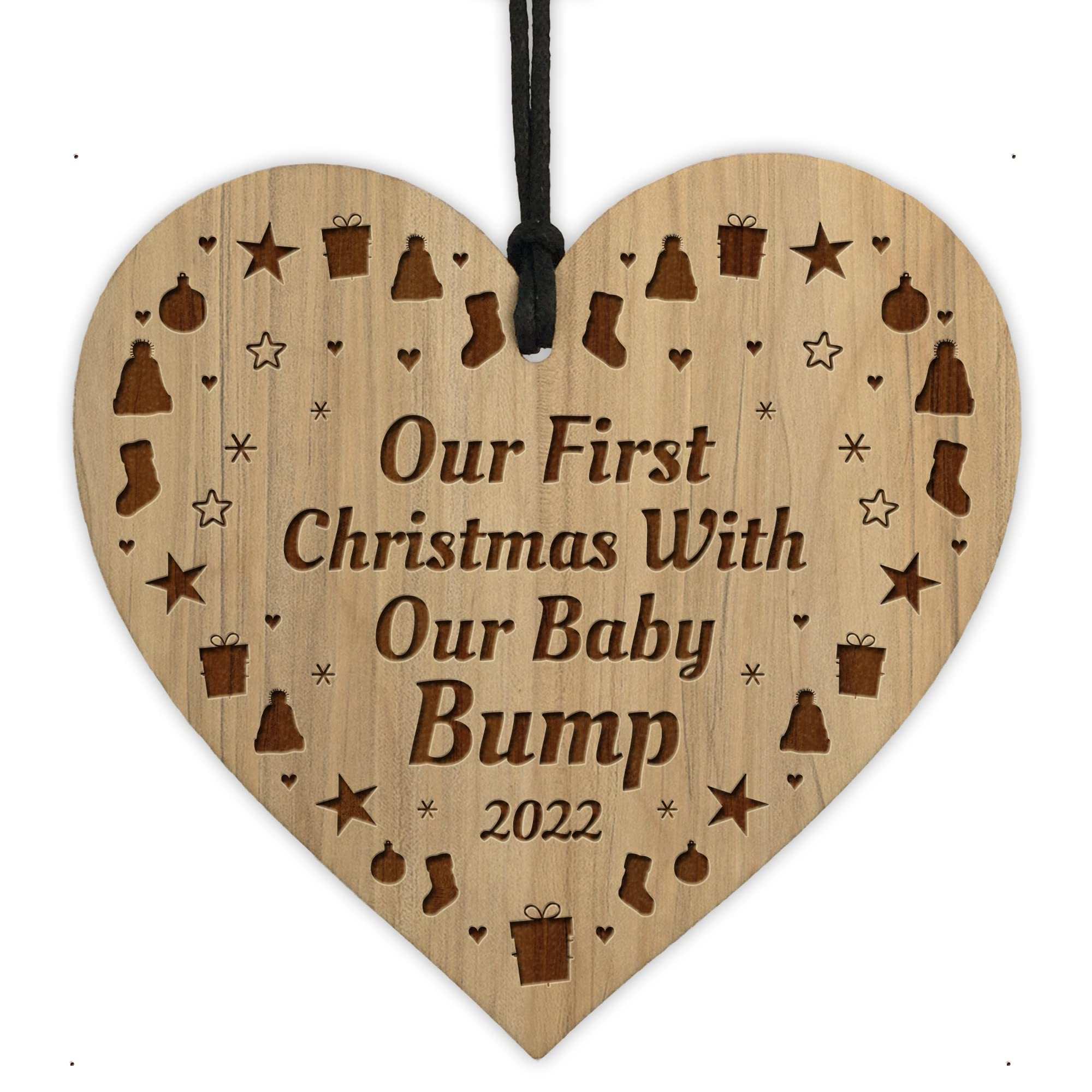 Red Ocean Our First Christmas With Bump Baby Engraved Heart Christmas Decoration Personalised