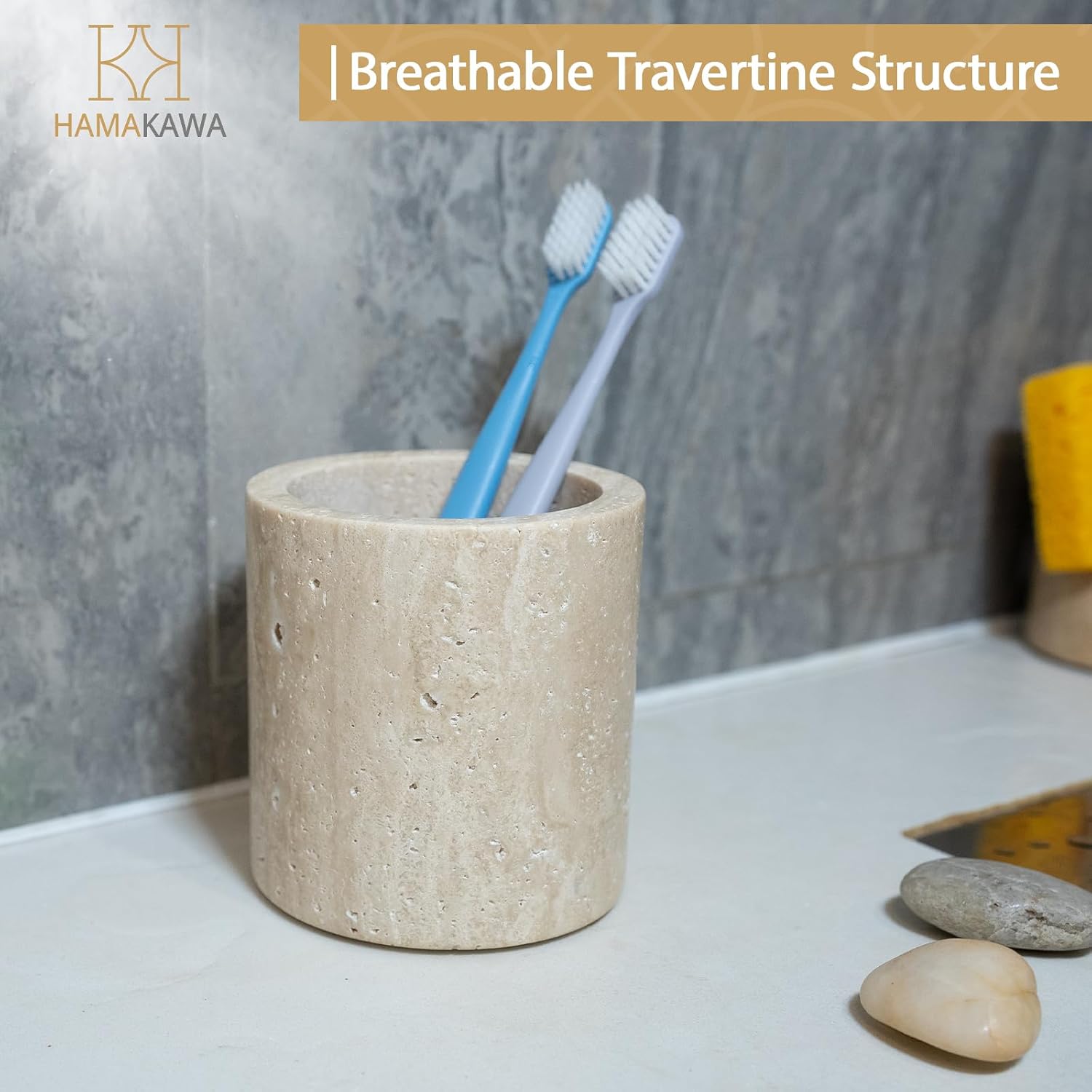 Qtip Holder with Marble Cover, Beige Travertine Cotton Swab Jars 4 Inch, Modern Round Marble Canister, Small Apothecary Storage Jars for Bathroom, Bedroom, Vanity, Kitchen Cabinet