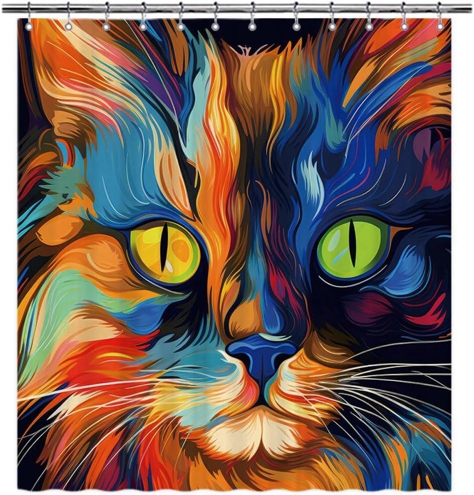 Funny Balinese Cat Shower Curtain for Bathroom Decor Lovely Cat Pet Animal Print Bath Curtains Colorful Home Decoration with Hooks 66x72 Inch Style 4