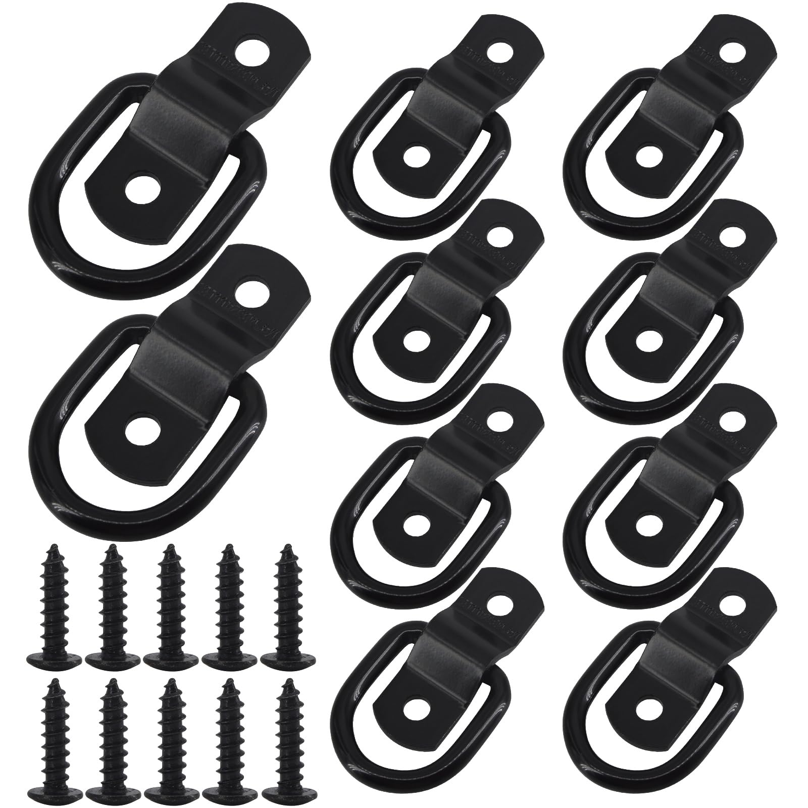 1/4" Heavy Duty Stainless Steel D-Ring Tie Down Anchors (2400 LB Capacity) - with Mounting Screws for Truck, Trailer, RV, Boat, Warehouse Cargo Control - Surface & Floor Mount Lashing Rings 10 Pcs