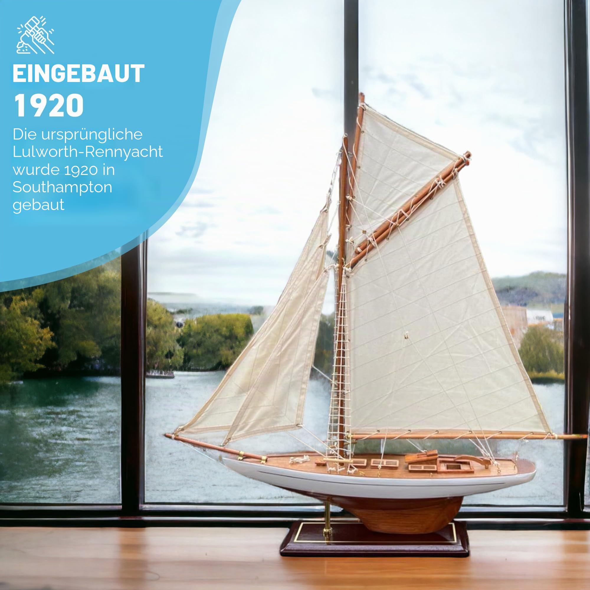 Thorness Voll Rigged Lulworth Modellyacht | 65 cm (L) x 72 cm (H) | nautisches Ornament | Segelboot-Modell | Lulworth Segelschiff-Modell | komplett montiertes Modellboot fertig zum Ausstellen
