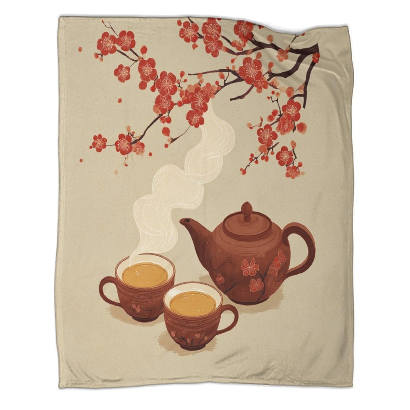 kaiyun Ancient Porcelain Teapot with Red Plum Blossoms Soft And Comfortable 3D Printed Throw Blanket for Kids Adults for Bed Sofa 60x80inch(150x200cm)