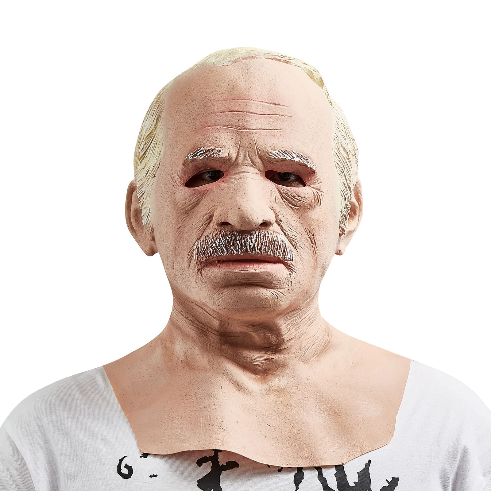 Feclmiyt Halloween Realistic Old Man Mask Costume Adult Funny Wrinkie Face Mask Latex Headgear With Wig Latex Mask Carnival Masquerade Props (A-01, One Size)