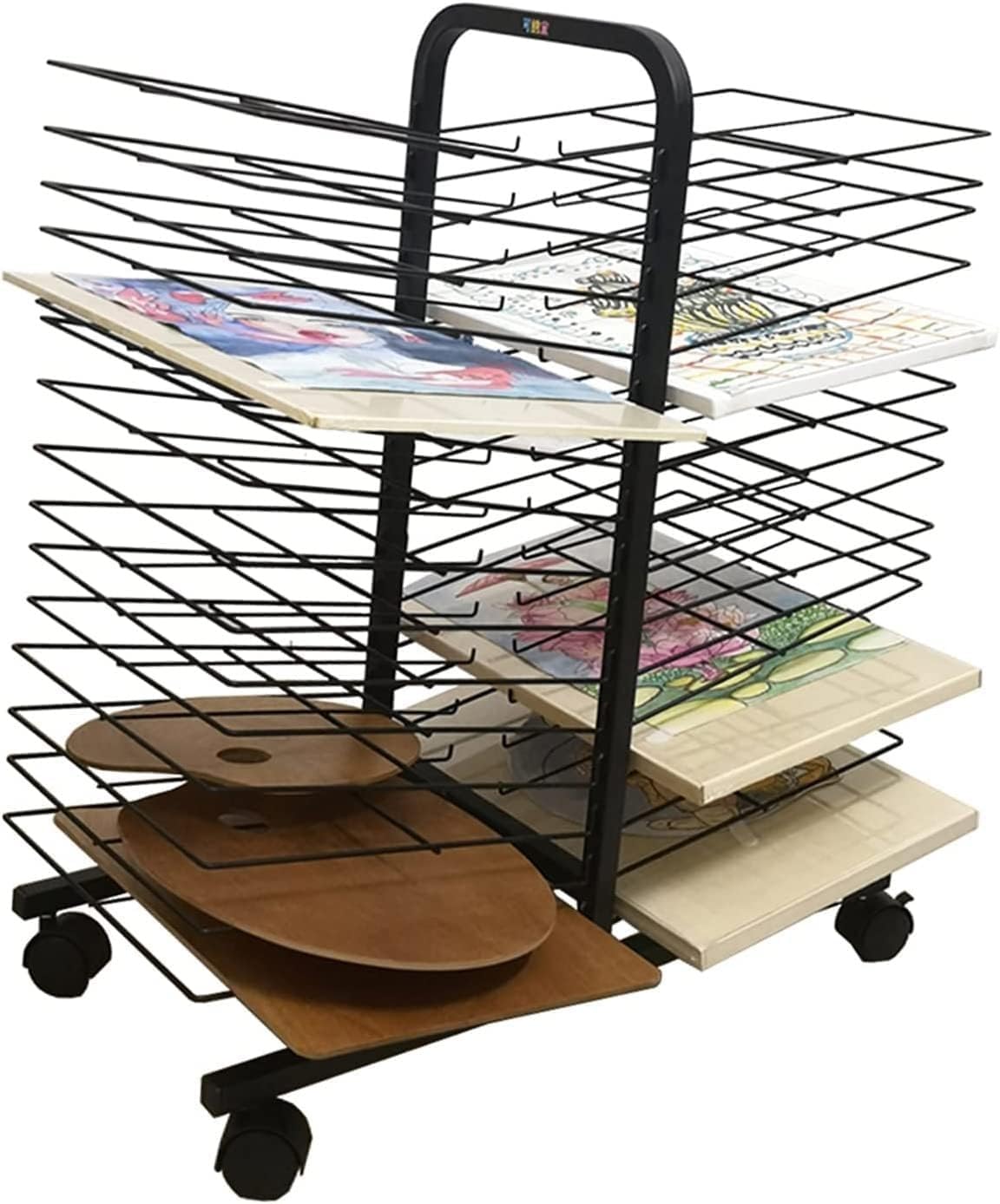 NGDFGR Drying Rack,Mobile Space-Saving Shelf,Classroom Easel Drying Rack,Art Studio Double-Sided Drying Racks,For Paper Album Display Rack,Onecolor-30 Layers,