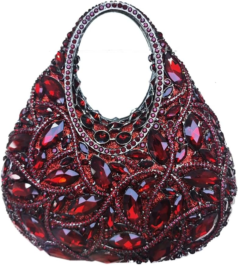 Women Elegant Top Handle Rhinestone Evening Bag Shiny Diamond Crystal Clutch Purse Gems Wedding Party Prom Handbag