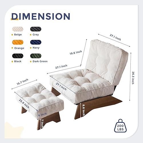 Miniatura 2 de MAXYOYO Silla decorativa con respaldo ajustable otomano, silla de sala de estar tapizada con juego de reposapiés, silla moderna y acogedora silla