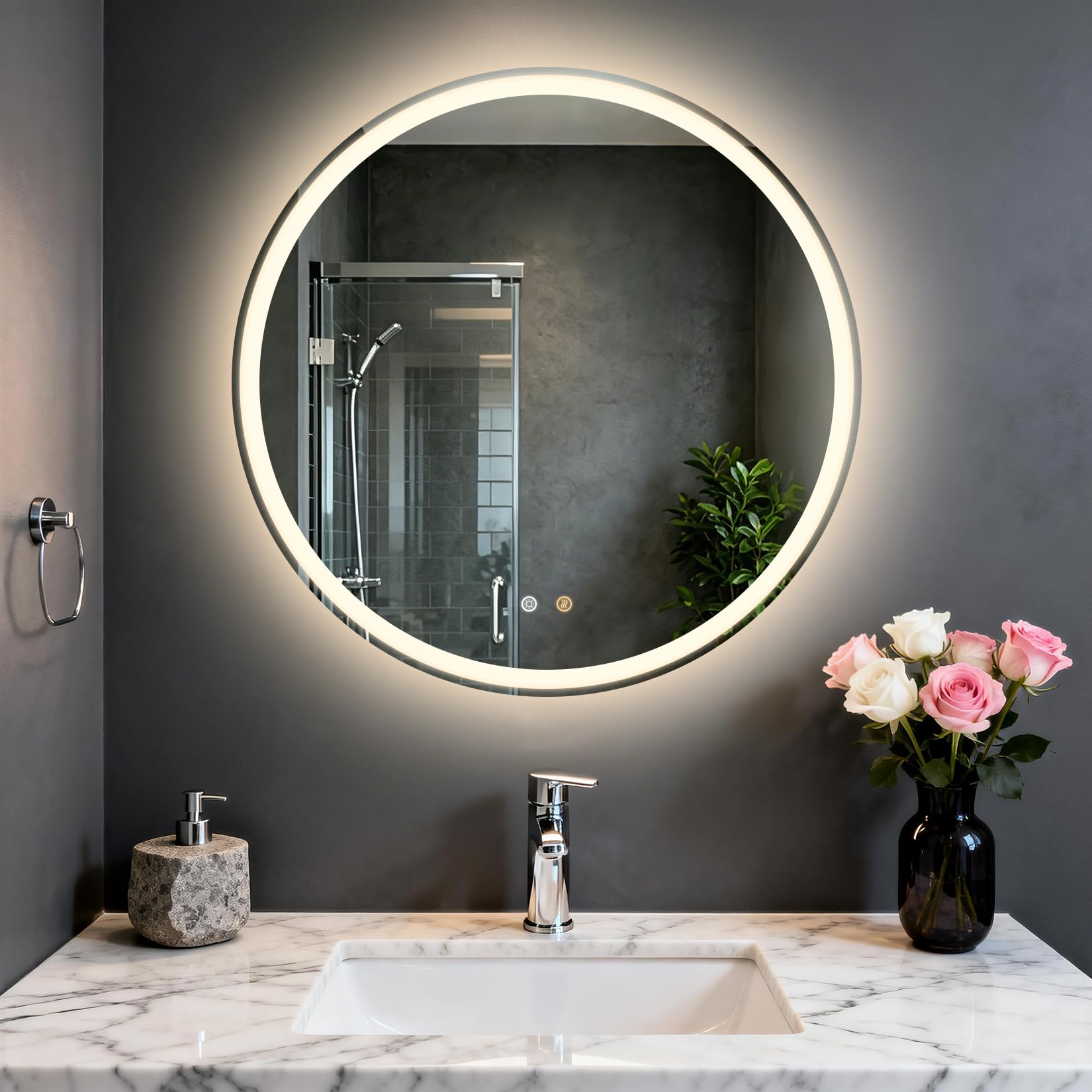 Olyvren 49.5CM Round Bathroom Mirror with LED Lights