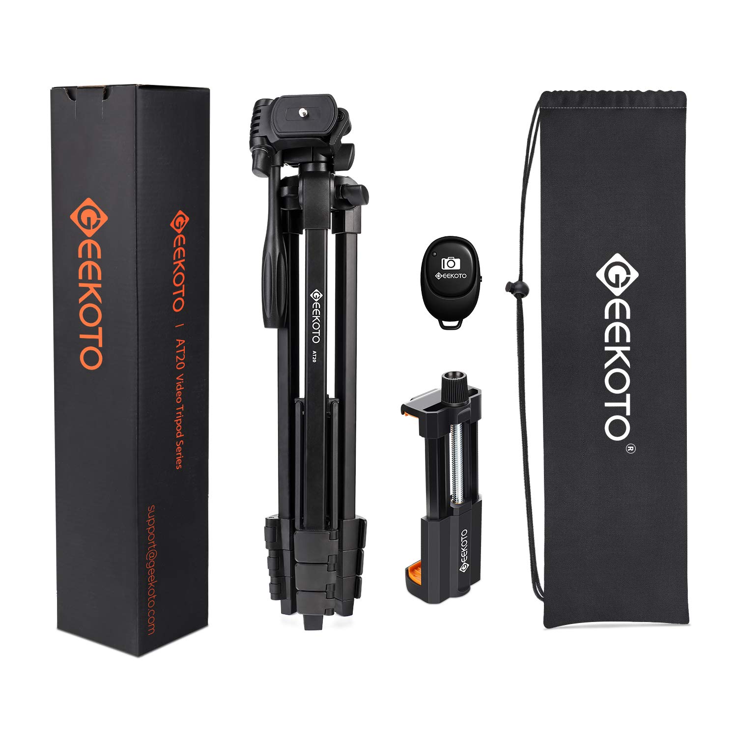 GEEKOTO Handy Stativ Ausziehbar, 54" Stativ für Smartphone mit 360-Grad-Panorama-Drehplattform und 1/4 Universal-Befestigungsschrauben für spiegellose/Gopro/DSLR-Kamera Schwarz