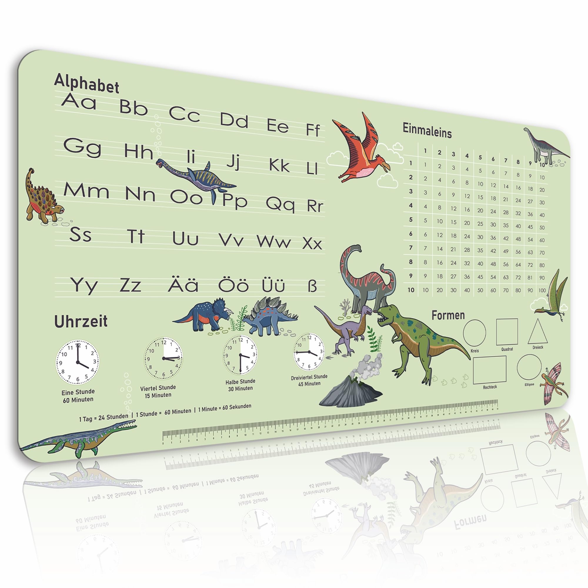 Children's Desk Mat, Wipe-Clean, 80 x 40 cm, Learning Mat, Desk Mat & Table Mat, Robust Painting Mat, Desk Underlay Mat (Dino)