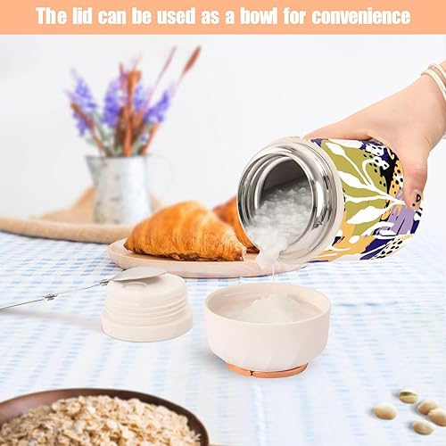 Miniatura 6 de Abstract Floral Leopard Printed Kids Womens Insulated Food Jar Containers with Spoon 17oz500ml Hot Lunch Container Stainless Steel Vacuum Wide Mouth