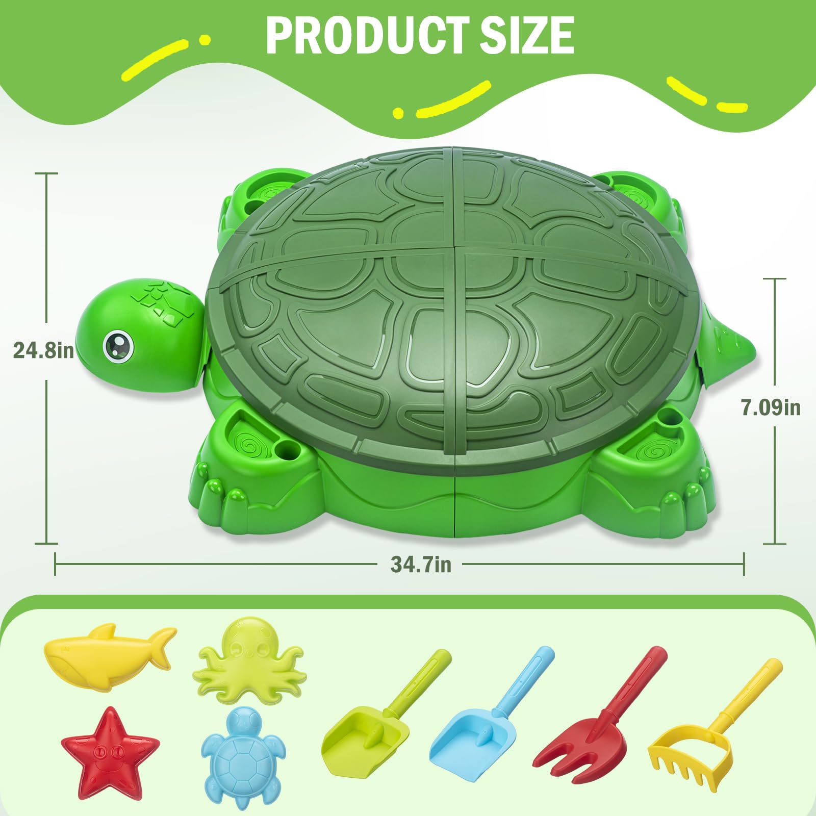 Sandbox Tortuga con sombrilla, juego de playa para niños, accesorios de animales marinos, juguete de arena con cubierta y pala (caja de arena)