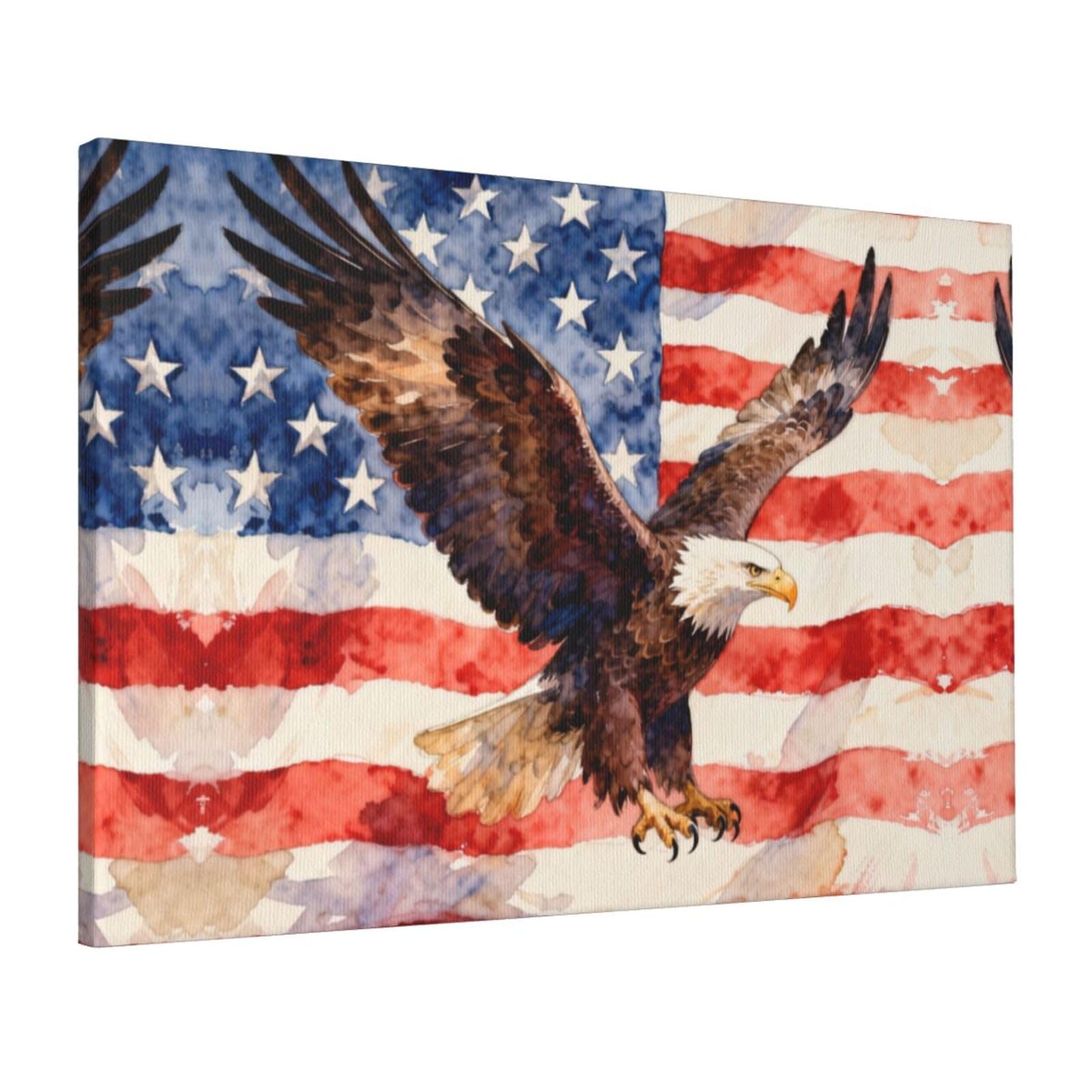 CNTDBU Veteran Eagle Badge Canvas Wall Art 16x24 Inch-Large Modern Painting Print for Living Room, Framed Ready to Hang Artwork for Bedroom