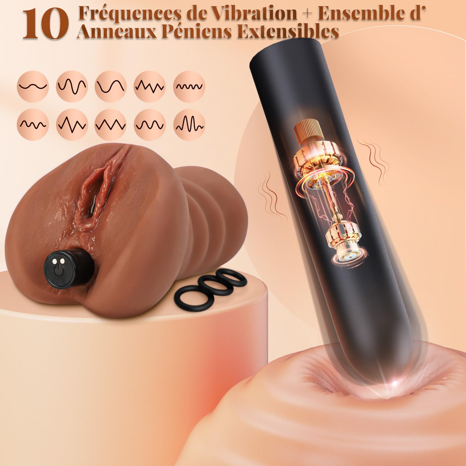 Cacuola Masturbateurs Réalistes 3 en 1 pour Hommes – Kit Masturbateur avec Mini Vibromasseur Interactif IA, Silicone Souple, Sex Toys pour Hommes et Couples
