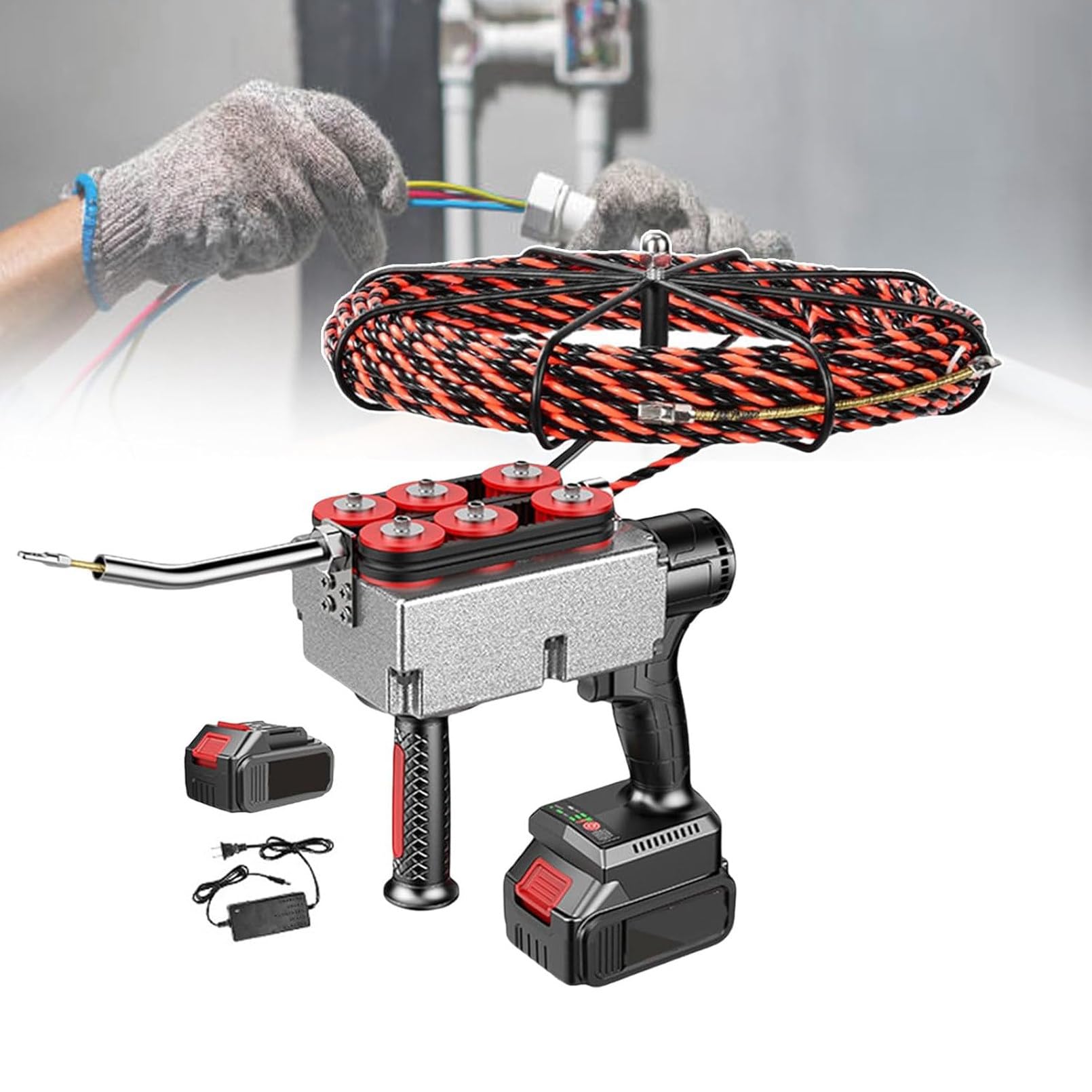 Pulling Tape Cable Puller, Electrical Wall Wiring Machine, Cordless Electrical Cable Puller, 40 m/min Pulling Wire Machine, for Pipe Decoration Communication Cable,30mline-37500mAh