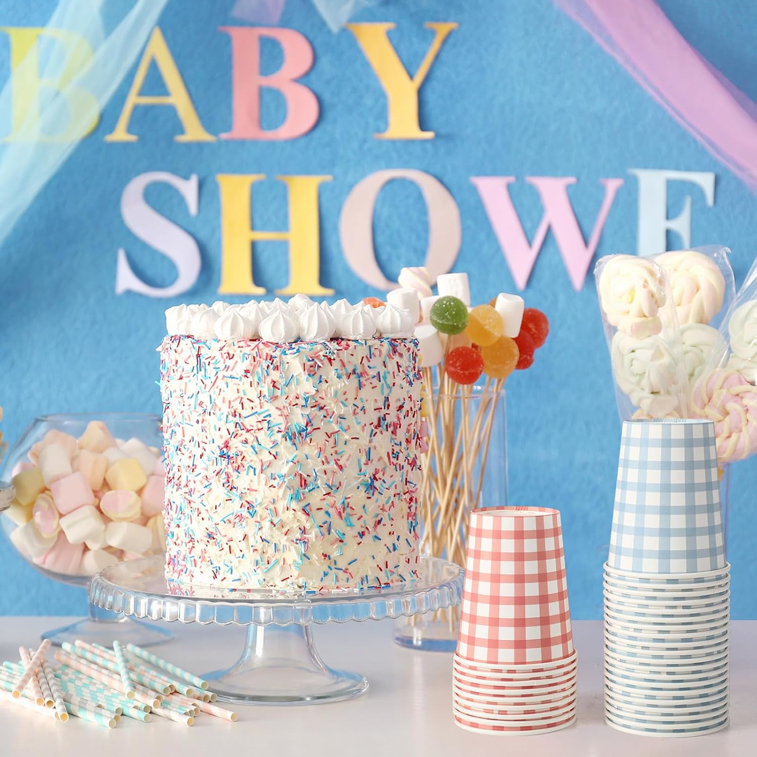 Tioncy 100 Pieces 9 oz Gingham Disposable Paper Cups Drinking Paper Cups Coffee Checkered Birthday Cup Gingham Hot Cold Beverage Drinking Cup for Holiday Picnic Travel Birthday Party, 4 Colors | Gingham, Checkered Cups, Birthday Party, Travel, Picnic - Image 5