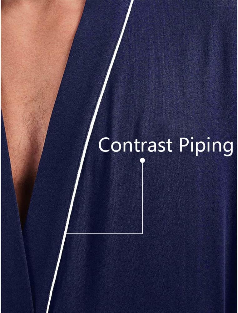 HOLOVE Men's Pure Cotton Bathrobe Lightweight Kimono and Hooded Spa Robes Soft Sleepwear - Image 4