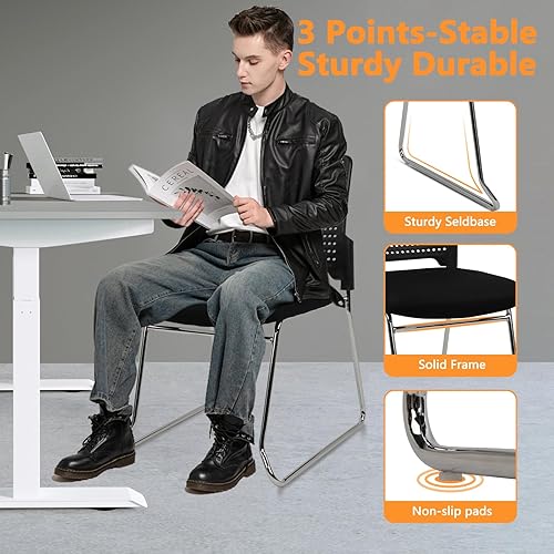 Miniatura 6 de CLATINA Juego de 4 sillas apilables, sillas apilables sin brazos con base de asiento acolchada, silla de escritorio de plástico sin ruedas para sala