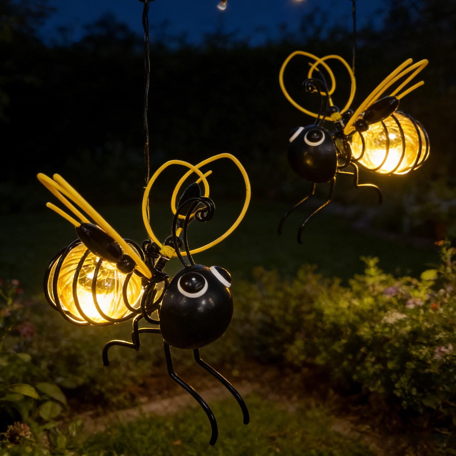 2 luci solari da appendere per esterni, a forma di api per esterni, con clip, decorazione da giardino con piume, resistenti alle intemperie, per giardino, balcone, terrazza, alberi