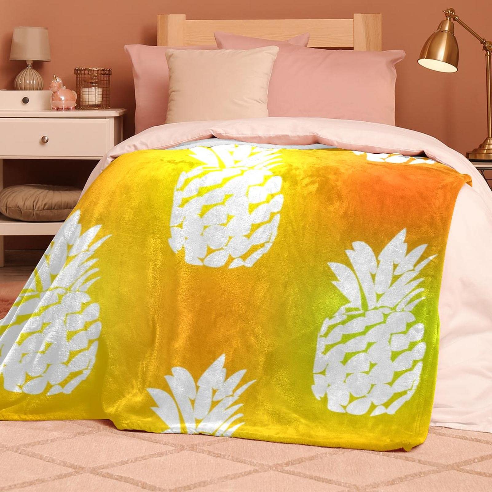 Coperta doppia in pile con ananas tie dye neon – morbida e leggera peluche accogliente – perfetta per letto, divano, viaggi, campeggio, 149,9 x 199,9 cm