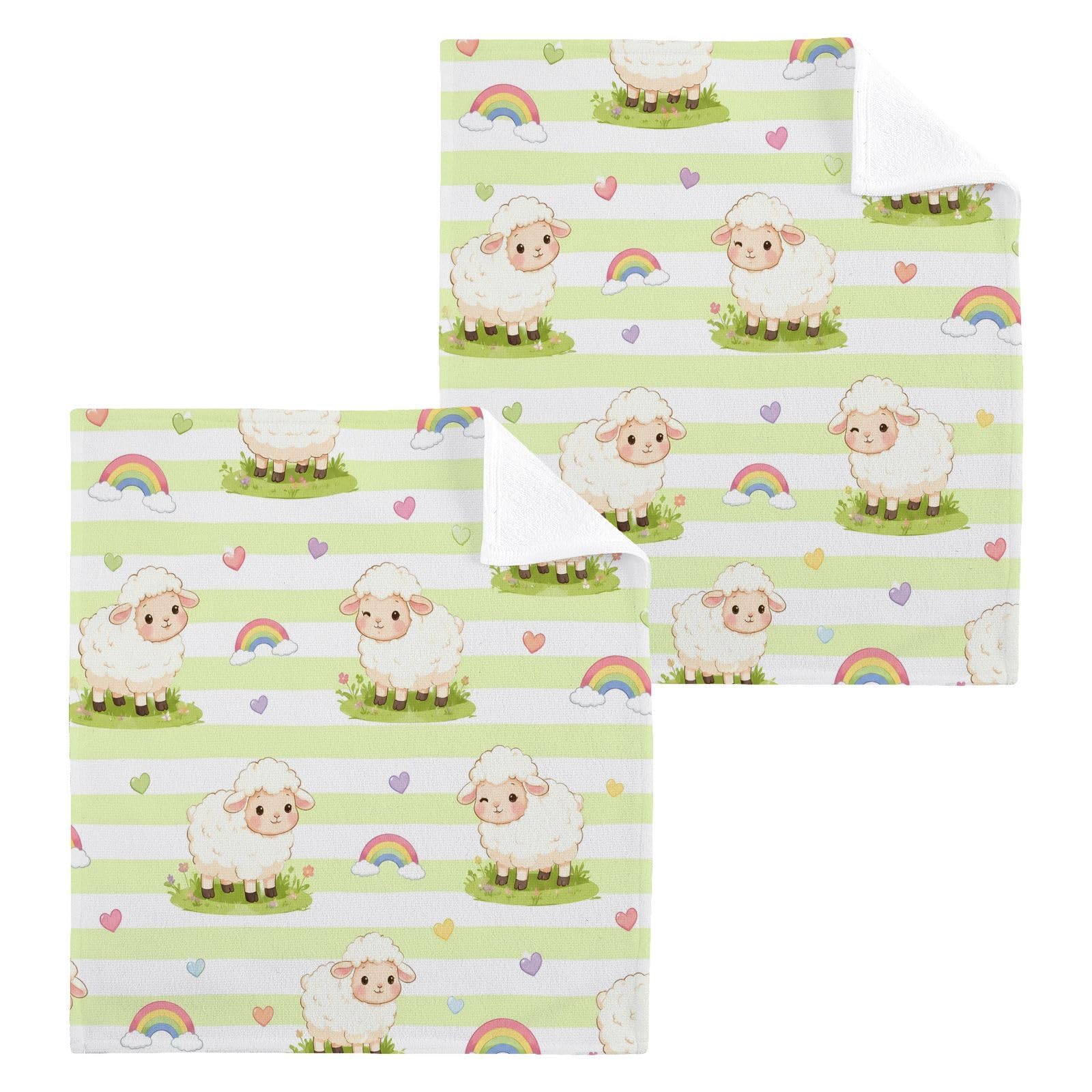 BOESI Cute Sheep 12x12in Cotton Washcloth,Soft Absorbent Face Towel