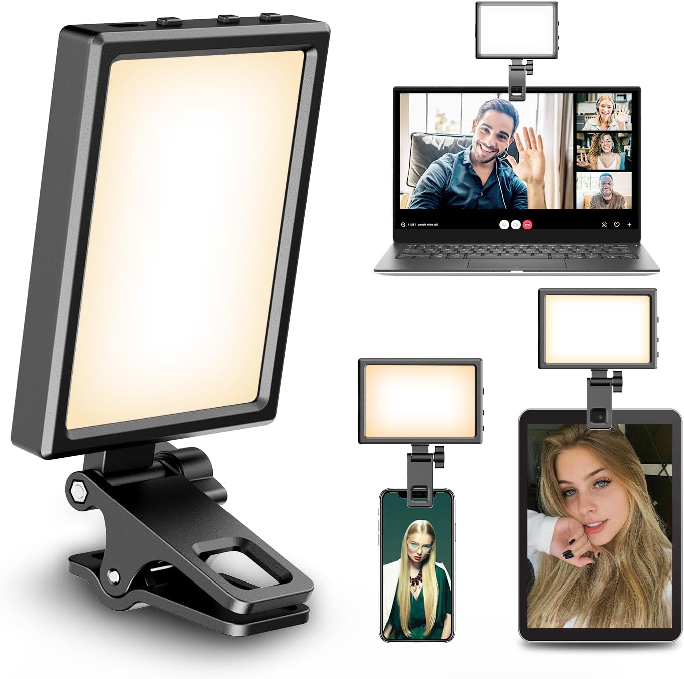 Selfie Light with Clip and Adapter for Phone and Camera-Ideal for TikTok, Selfie, Video Conference-Compatible with iPhone,Android,iPad,Laptop, Rechargeable LED Light for Photos and Videos