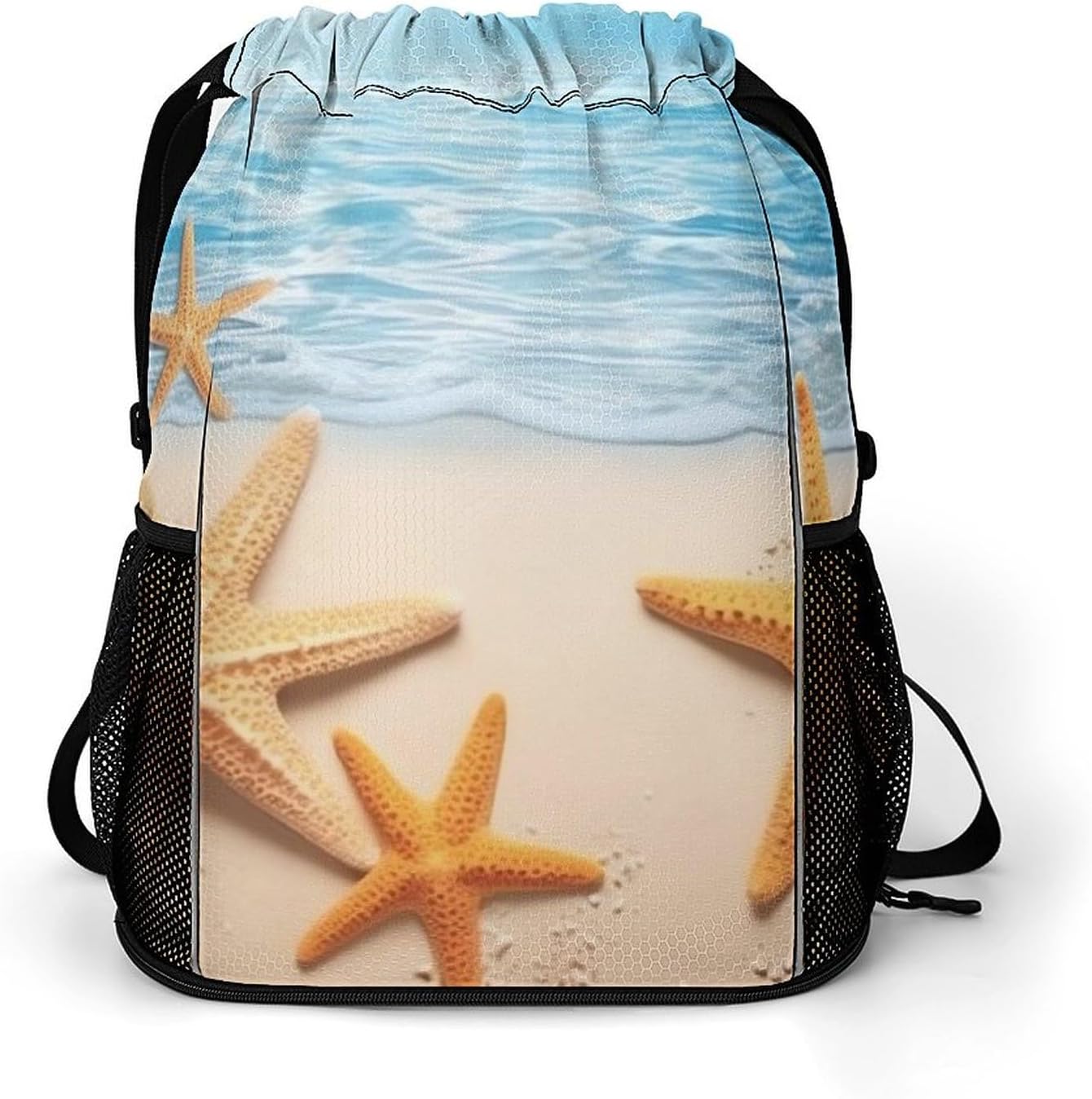 Small Gym Bag Summer Starfish Printed Drawstring Gym Bag for Men Lightweight Waterproof Drawstring Backpack for Women with Shoe Compartment for Travel Tourism Work And Fitness