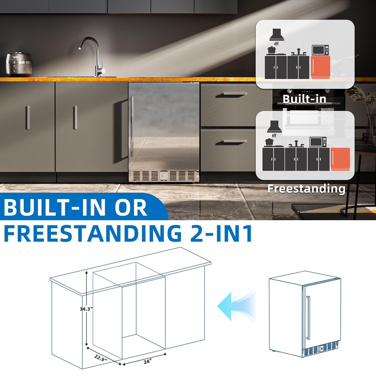 Antarctic Star 15 Inch Undercounter Beverage Refrigerator, 135-Can Capacity, Built-In Or Freestanding Compact Cooler With Stainless Steel Door, For Patio, Home, Kitchen on Fridge.com - View 6