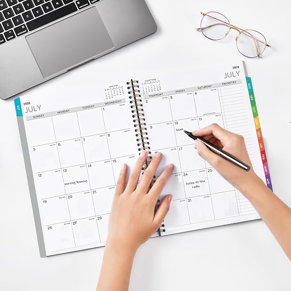 2026-2027 Appointment Book/Planner - Weekly & Monthly Planner, 9 x 11, Large, JUL. 2026 - JUN.2027, 30-Minute Interval, Daily Hourly Planner, Colorful Monthly Tabs, Inner Pocket, Grey