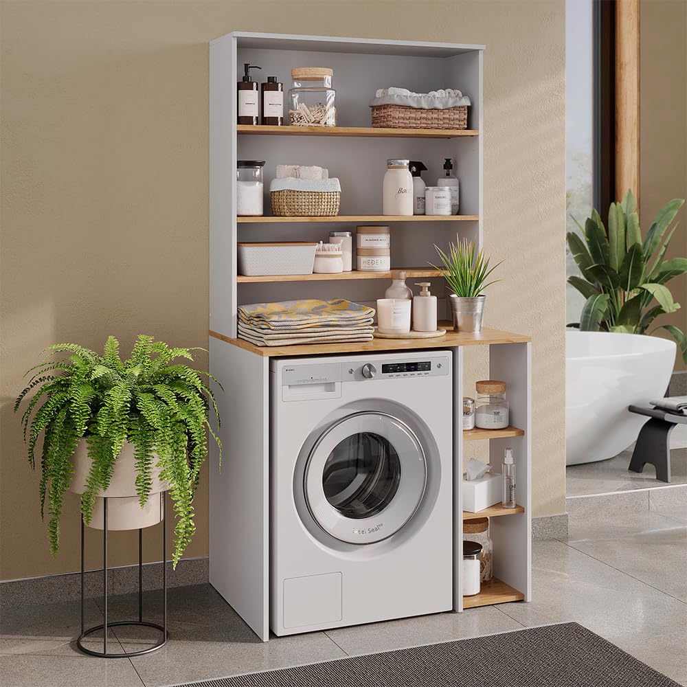 Vicco Meuble pour Lave-Linge Viktor, Blanc/Chêne Artisan, 93.6x88.2cm 2 pièces avec étagère