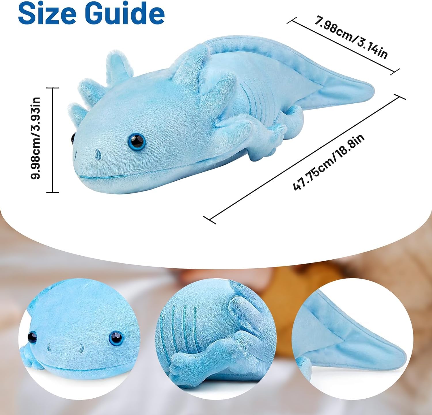 Tiny Heart Axolotl Stuffed Animal 51cm/20” Realistic Axolotl Plush Toy Lovely Animal Cute Soft Gifts Plush Axolotl for Kids Boys and Girls Bedtime Companion Plushie Collection Interactive Play blue - Image 2