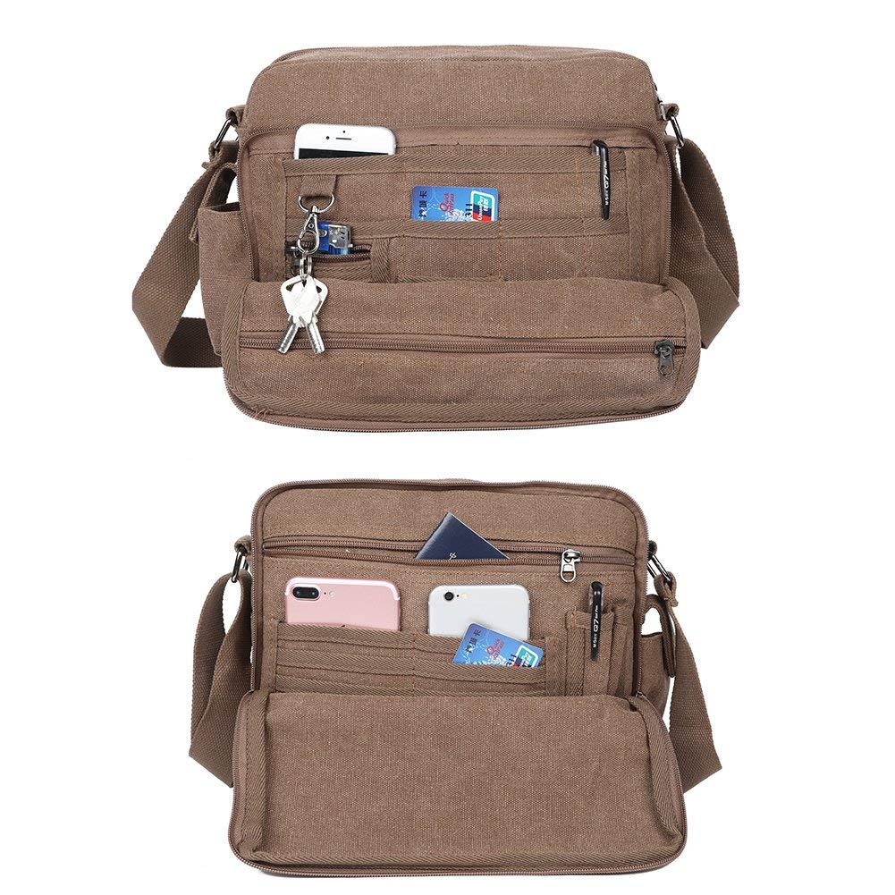 EGOGO Borse a Tracolla Uomo di Tela Borsa a Spalla Vintage Messenger Bag Sacchetto di Libro per Scuola Tasche da Viaggio Outdoor Sport Tasca E527-1 (Marrone)